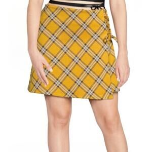 Madden NYC Women’s Yellow Plaid Side Lace Miniskirt Y2K 90s size XS